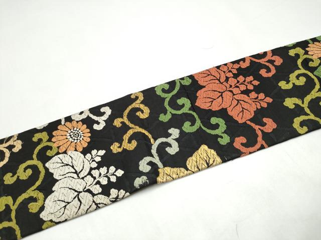 平和屋着物●九寸名古屋帯　唐織　菊桐唐草文　黒地　金糸　正絹　逸品　CABI8913hy