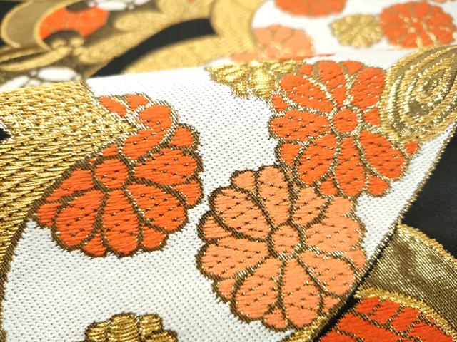 平和屋着物●西陣　川島織物　六通柄　本袋帯　草花文　黒地　金糸　正絹　逸品　CABI8915hy