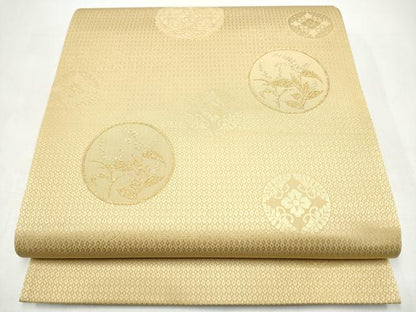 平和屋着物●六通柄袋帯　草花丸文　金糸　正絹　逸品　CABI8917hy