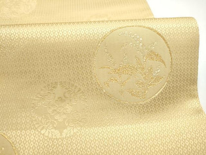 平和屋着物●六通柄袋帯　草花丸文　金糸　正絹　逸品　CABI8917hy