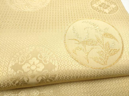 平和屋着物●六通柄袋帯　草花丸文　金糸　正絹　逸品　CABI8917hy