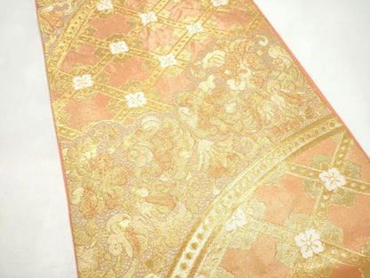平和屋着物●西陣　川島織物　六通柄　本袋帯　籬草花文　金糸　正絹　逸品　CABI8919hy