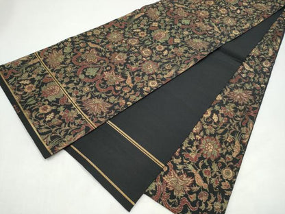平和屋着物●織物一筋名門　織悦　全通柄　本袋帯　向かい鳥鴛鴦花文　黒地　金糸　正絹　逸品　CABI8921hy