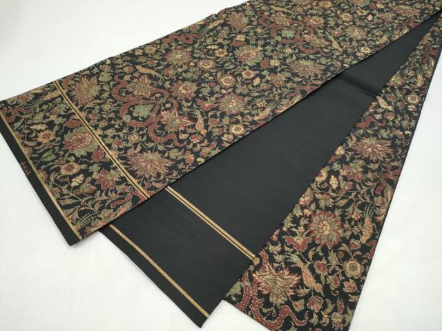 平和屋着物●織物一筋名門　織悦　全通柄　本袋帯　向かい鳥鴛鴦花文　黒地　金糸　正絹　逸品　CABI8921hy