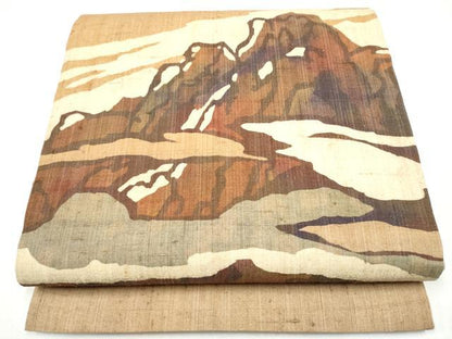 平和屋着物●太鼓柄袋帯　生紬　遠山文　正絹　逸品　CABI8923hy