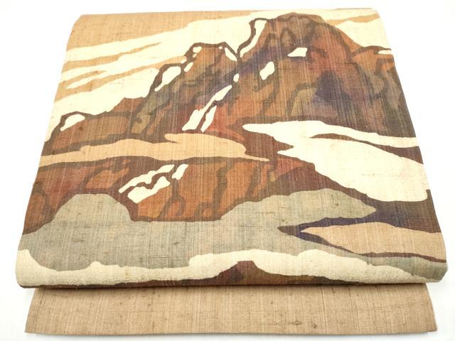 平和屋着物●太鼓柄袋帯　生紬　遠山文　正絹　逸品　CABI8923hy