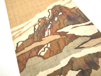 平和屋着物●太鼓柄袋帯　生紬　遠山文　正絹　逸品　CABI8923hy