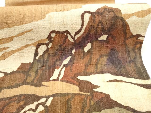 平和屋着物●太鼓柄袋帯　生紬　遠山文　正絹　逸品　CABI8923hy