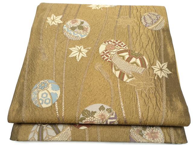 平和屋着物●六通柄袋帯　ふくれ織　花毬文　金糸　正絹　逸品　CABI8925hy