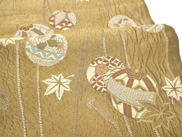 平和屋着物●六通柄袋帯　ふくれ織　花毬文　金糸　正絹　逸品　CABI8925hy