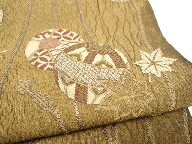 平和屋着物●六通柄袋帯　ふくれ織　花毬文　金糸　正絹　逸品　CABI8925hy