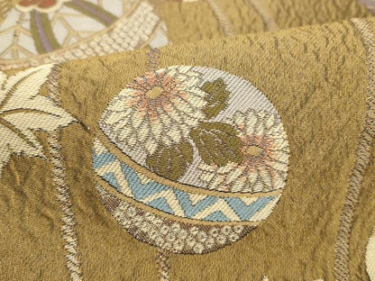 平和屋着物●六通柄袋帯　ふくれ織　花毬文　金糸　正絹　逸品　CABI8925hy