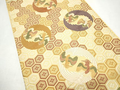 平和屋着物●全通柄袋帯　唐織　鳳凰亀甲花文　正絹　逸品　CABI8927hy