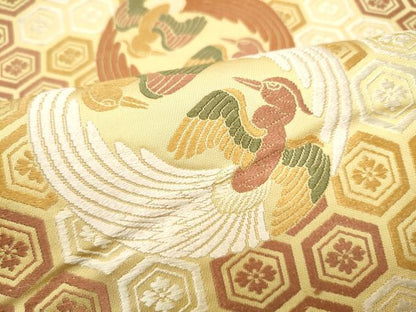 平和屋着物●全通柄袋帯　唐織　鳳凰亀甲花文　正絹　逸品　CABI8927hy