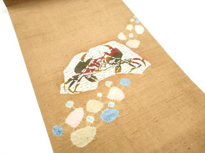 平和屋着物●太鼓柄袋帯　紬地　絞り　蟹　正絹　逸品　CABI8928hy
