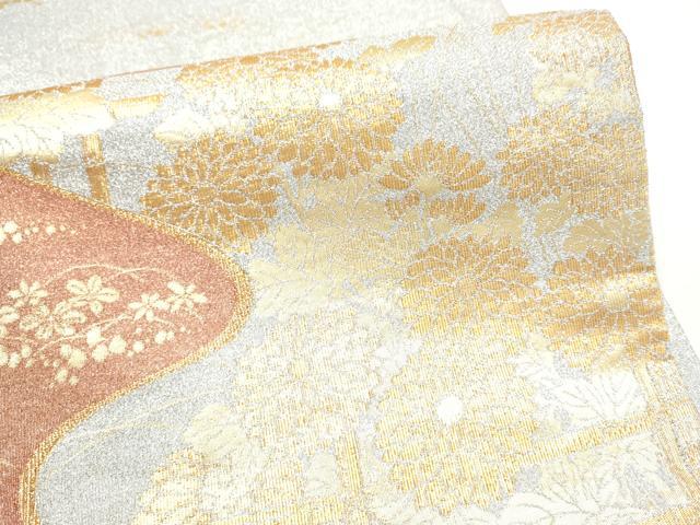 平和屋着物●六通柄袋帯　蒔絵小菊文　金銀糸　正絹　逸品　CABI8930hy