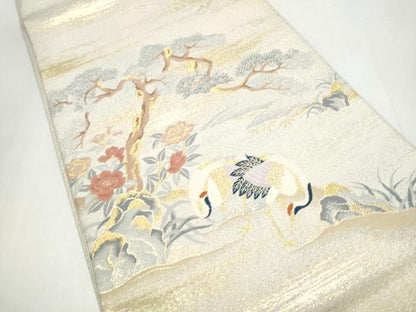 平和屋着物●太鼓柄袋帯　飛鶴草花文　金銀糸　正絹　逸品　CABI8937hy