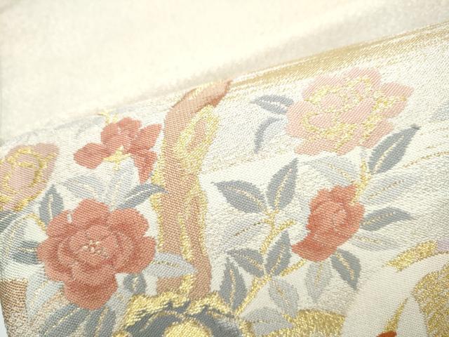 平和屋着物●太鼓柄袋帯　飛鶴草花文　金銀糸　正絹　逸品　CABI8937hy