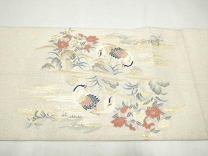 平和屋着物●太鼓柄袋帯　飛鶴草花文　金銀糸　正絹　逸品　CABI8937hy