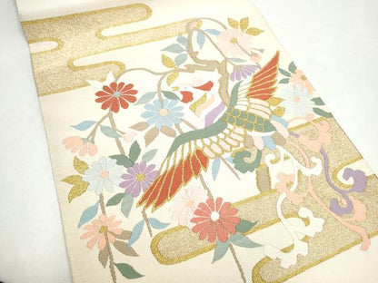 平和屋着物●爪掻き本綴れ　八寸名古屋帯　鳳凰枝菊文　金糸　正絹　逸品　CABI8940hy
