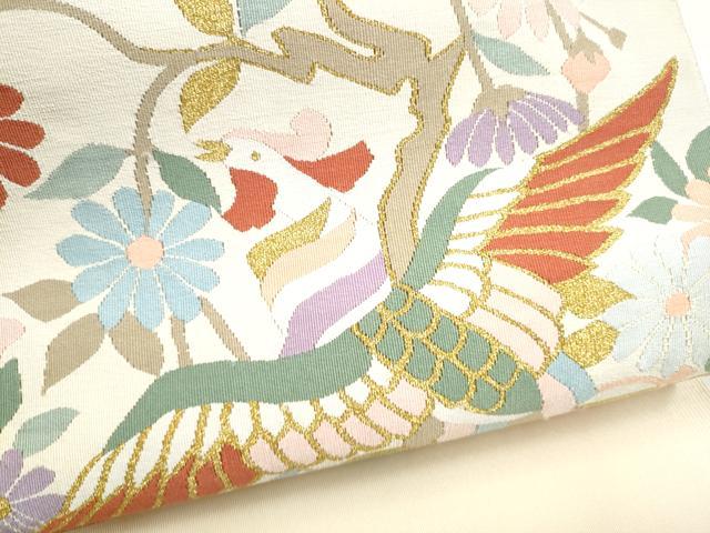 平和屋着物●爪掻き本綴れ　八寸名古屋帯　鳳凰枝菊文　金糸　正絹　逸品　CABI8940hy