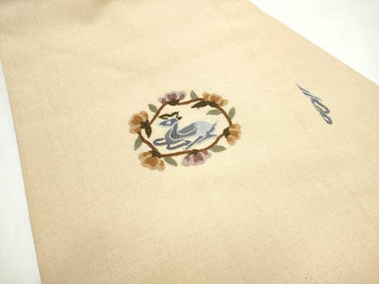 平和屋着物●中国三大刺繍　総相良刺繍　九寸名古屋帯　紬地　動物花文　正絹　逸品　CABI8944hy