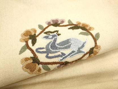 平和屋着物●中国三大刺繍　総相良刺繍　九寸名古屋帯　紬地　動物花文　正絹　逸品　CABI8944hy