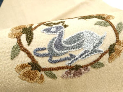 平和屋着物●中国三大刺繍　総相良刺繍　九寸名古屋帯　紬地　動物花文　正絹　逸品　CABI8944hy