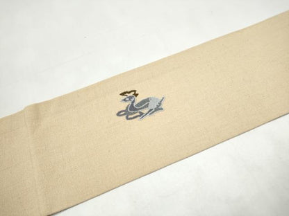 平和屋着物●中国三大刺繍　総相良刺繍　九寸名古屋帯　紬地　動物花文　正絹　逸品　CABI8944hy