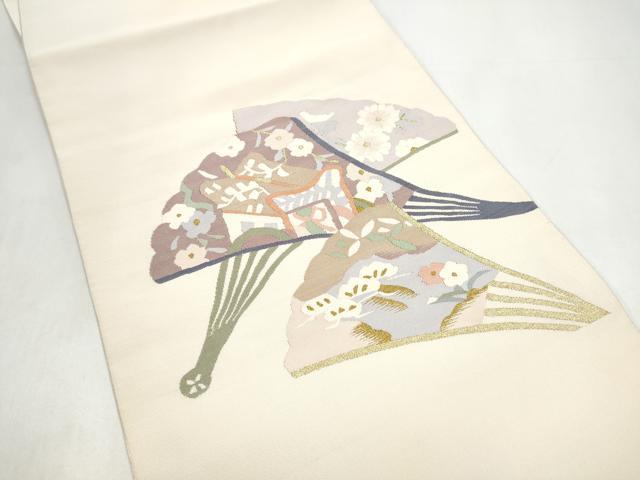 平和屋着物●爪掻き本綴れ　八寸名古屋帯　扇面草花文　金糸　正絹　逸品　CABI8950hy