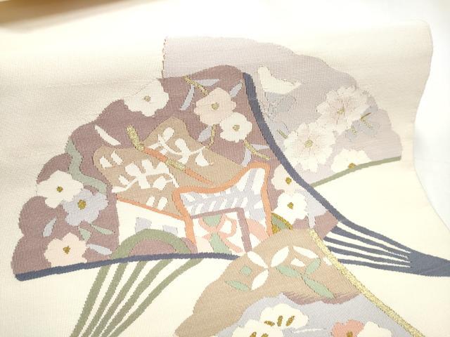平和屋着物●爪掻き本綴れ　八寸名古屋帯　扇面草花文　金糸　正絹　逸品　CABI8950hy
