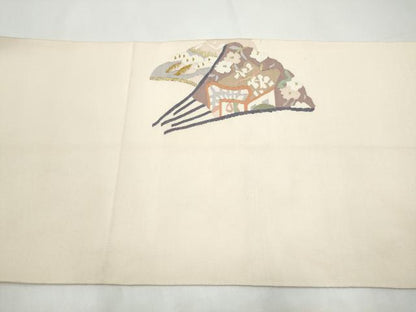 平和屋着物●爪掻き本綴れ　八寸名古屋帯　扇面草花文　金糸　正絹　逸品　CABI8950hy