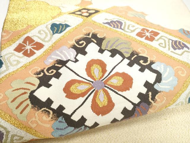 平和屋着物●爪掻き本綴れ　つけ帯　雲重ね花文　金糸　正絹　逸品　CABI8955hy