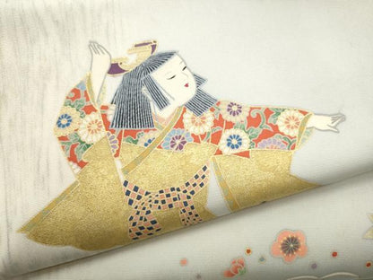 平和屋着物●塩瀬　ワンタッチつけ帯　童子　松竹梅　金彩　正絹　逸品　CABI8958hy