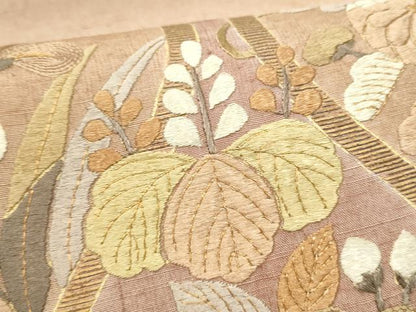 平和屋着物●太鼓柄袋帯　紬地　総刺繍　立涌花文　金糸　やまと誂製　正絹　逸品　CABI8963hy