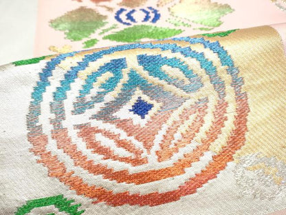 平和屋着物●西陣　環美術織物　六通柄　本袋帯　遠州七宝文　金銀糸　証紙付き　正絹　逸品　CABI8967hy