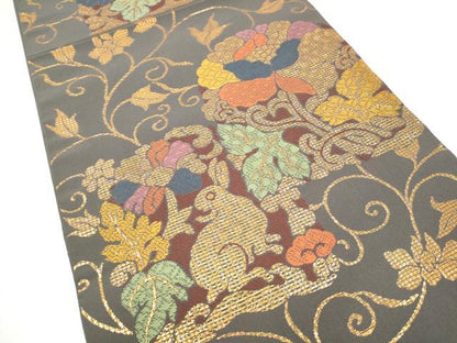 平和屋着物●桝屋高尾　六通柄　本袋帯　花兎　金糸　正絹　逸品　CABI8969hy