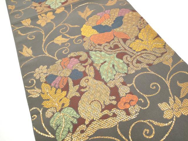平和屋着物●桝屋高尾　六通柄　本袋帯　花兎　金糸　正絹　逸品　CABI8969hy