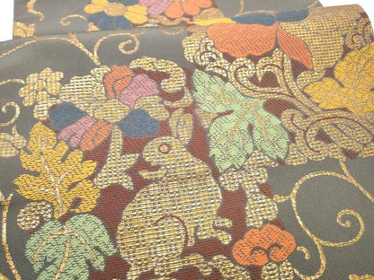 平和屋着物●桝屋高尾　六通柄　本袋帯　花兎　金糸　正絹　逸品　CABI8969hy
