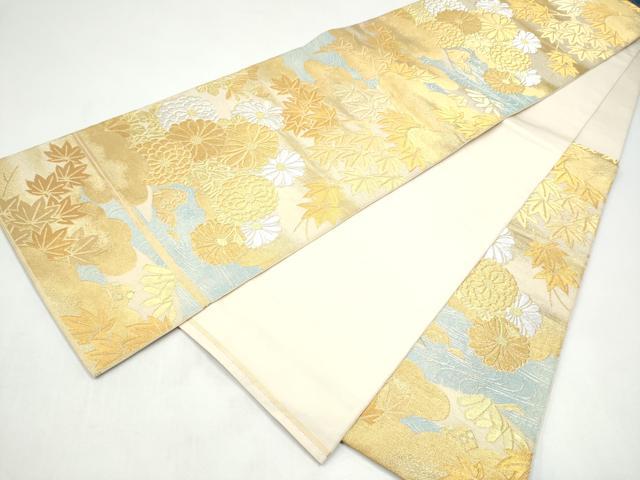 平和屋着物●西陣　川島織物　六通柄　本袋帯　流水草花文　金銀糸　正絹　逸品　CABI8974hy