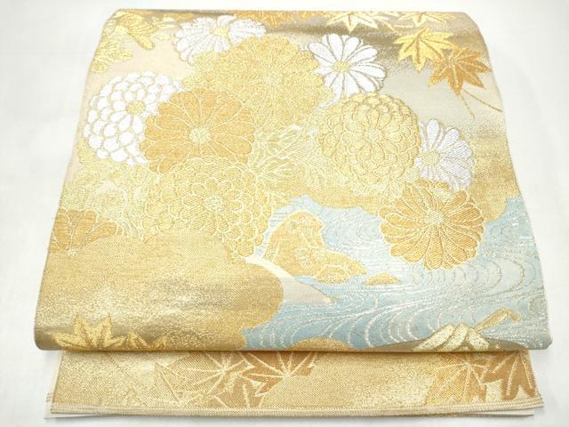 平和屋着物●西陣　川島織物　六通柄　本袋帯　流水草花文　金銀糸　正絹　逸品　CABI8974hy