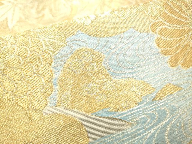 平和屋着物●西陣　川島織物　六通柄　本袋帯　流水草花文　金銀糸　正絹　逸品　CABI8974hy