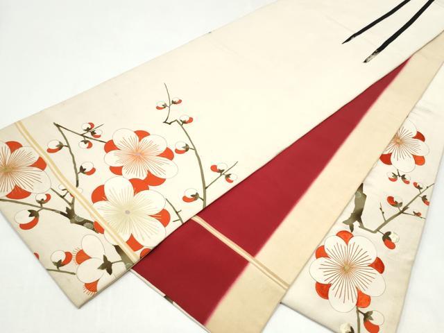 平和屋着物●アンティーク　大正ロマン　両面　六通柄袋帯　刺繍　枝梅文　金糸　正絹　逸品　CABI8975hy