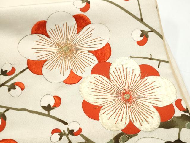 平和屋着物●アンティーク　大正ロマン　両面　六通柄袋帯　刺繍　枝梅文　金糸　正絹　逸品　CABI8975hy