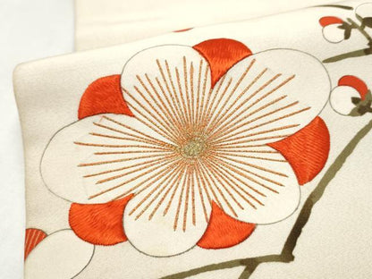 平和屋着物●アンティーク　大正ロマン　両面　六通柄袋帯　刺繍　枝梅文　金糸　正絹　逸品　CABI8975hy