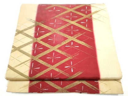 平和屋着物●アンティーク　大正ロマン　両面　六通柄袋帯　刺繍　枝梅文　金糸　正絹　逸品　CABI8975hy