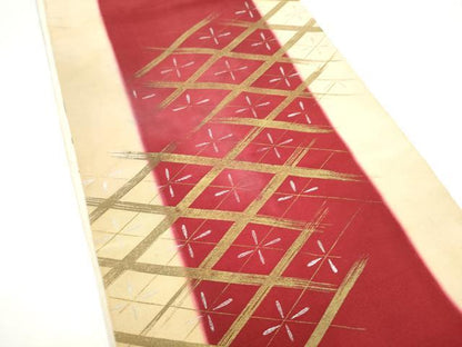 平和屋着物●アンティーク　大正ロマン　両面　六通柄袋帯　刺繍　枝梅文　金糸　正絹　逸品　CABI8975hy