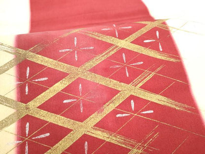 平和屋着物●アンティーク　大正ロマン　両面　六通柄袋帯　刺繍　枝梅文　金糸　正絹　逸品　CABI8975hy
