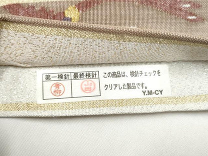 平和屋着物●爪掻き本綴れ　両面　六通柄袋帯　狩猟向かい鳥花文　金銀糸　正絹　逸品　CABI8976hy
