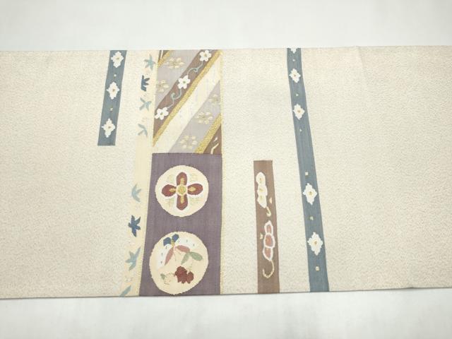 平和屋着物●爪掻き本綴れ　両面　六通柄袋帯　狩猟向かい鳥花文　金銀糸　正絹　逸品　CABI8976hy
